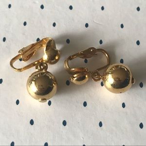 Vintage Gold Ball Drop Clip-on Earrings
